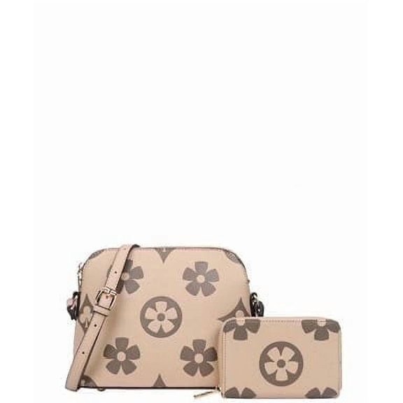 SE Women's Faux Vegan Leather Fashion Design Print Saddle Crossbody Bag, Beige, 2
