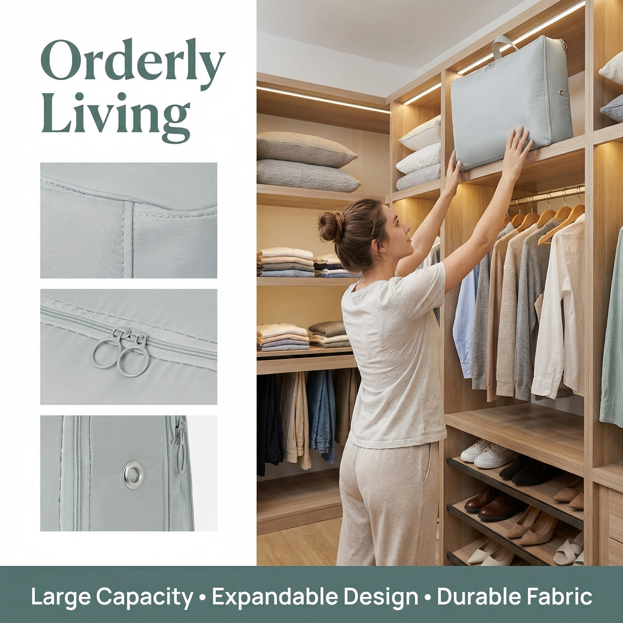 Unique Bargains Foldable Storage Bags Ideal for Organizing Bedroom Grey 15.7"x4.7"x11.8"