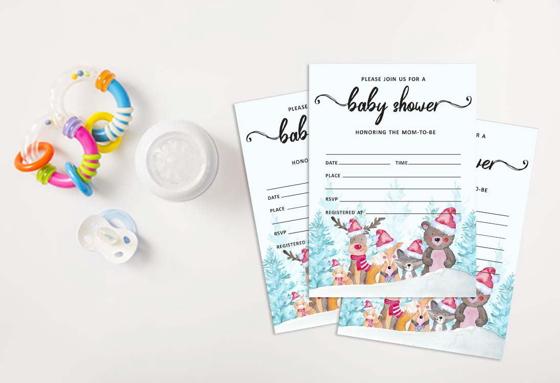 Inkdotpot 30 Fill In StyleBaby Shower Invitation Cards Winter Jungle Theme Gender Neutral Blank Invites