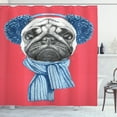 thumbnail image 1 of Ambesonne Pug Shower Curtain, Winter Dog with Earmuffs, 69"Wx75"L, Dark Coral Turquoise, 1 of 3