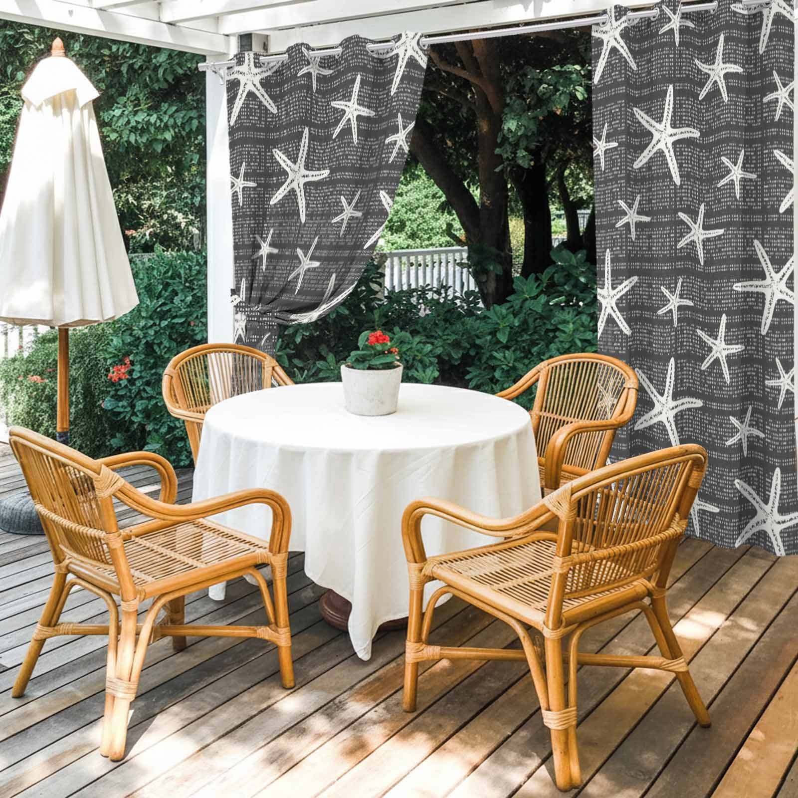 Black Starfish Coastal Outdoor Curtains for Patio, Summer Beach Nautical Sea Ocean Sunshade Privacy Drapes Grommet Waterproof Outside Curtains for Porch/Cabana/Balcony 54"x 108", 1 Panel