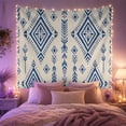 thumbnail image 2 of Blue Floral Diamonds in Open Ivory Columns, Dramatic Boho for Home Decor Lovers, Geometric Wall Art, Housewarming Gift, Tapestry Wall Hanging for Studio and Living Room, 2 of 7