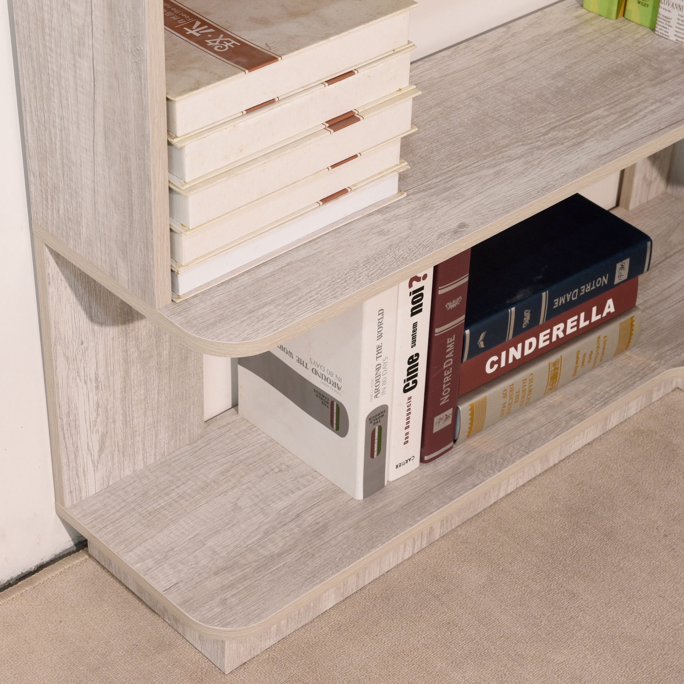 GDF Studio Derwin 5-Tier Corner Bookshelf, L-Shaped Wooden Bookcase for Living Room, Home Office, Light Gray