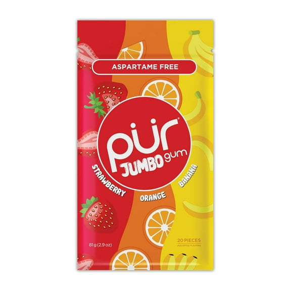 Pack of 10, Pur Strawberry Orange Banana Jumbo Gum, 2.9 oz