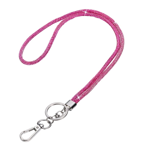 Uxcell Bling Lanyard, 19"/48cm Rhinestone Crystal Lanyard Chain Diamond Neck Strap Keychain with Metal Clasp & Keyring for Office ID Card Badge Keys Women, Hot Pink