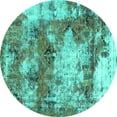 thumbnail image 1 of Ahgly Company Machine Washable Indoor Round Abstract Turquoise Blue Modern Area Rugs, 3' Round, 1 of 4