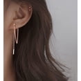 thumbnail image 2 of Solid 925 Sterling Silver Bar Dangle Earrings for Women Minimalist Dangle Earrings Threader Chain, 2 of 13