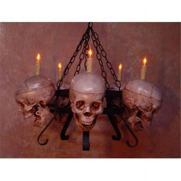 Chandelier Skull-Metal 5 Life-Size Skulls on Dual Metal Frame