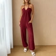 thumbnail image 3 of MLCDZ Women's Plus Size Backless Halter Jumpsuit Deep V Neck Sleeveless wide leg Loose Long Pants Summer Romper with Pockets, 3 of 7