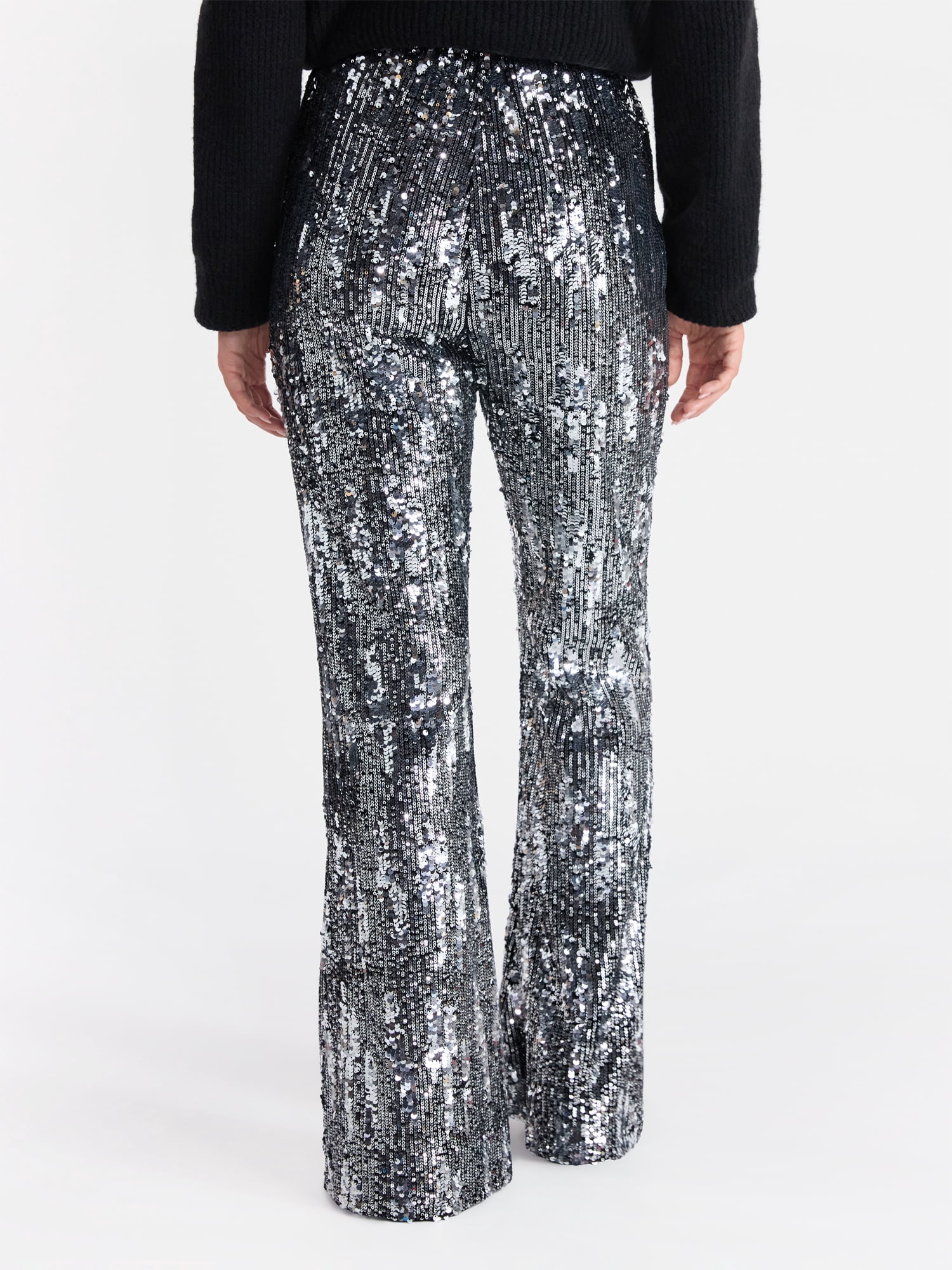 No Boundaries Sequin Flare Pants, Women's and Women's Plus