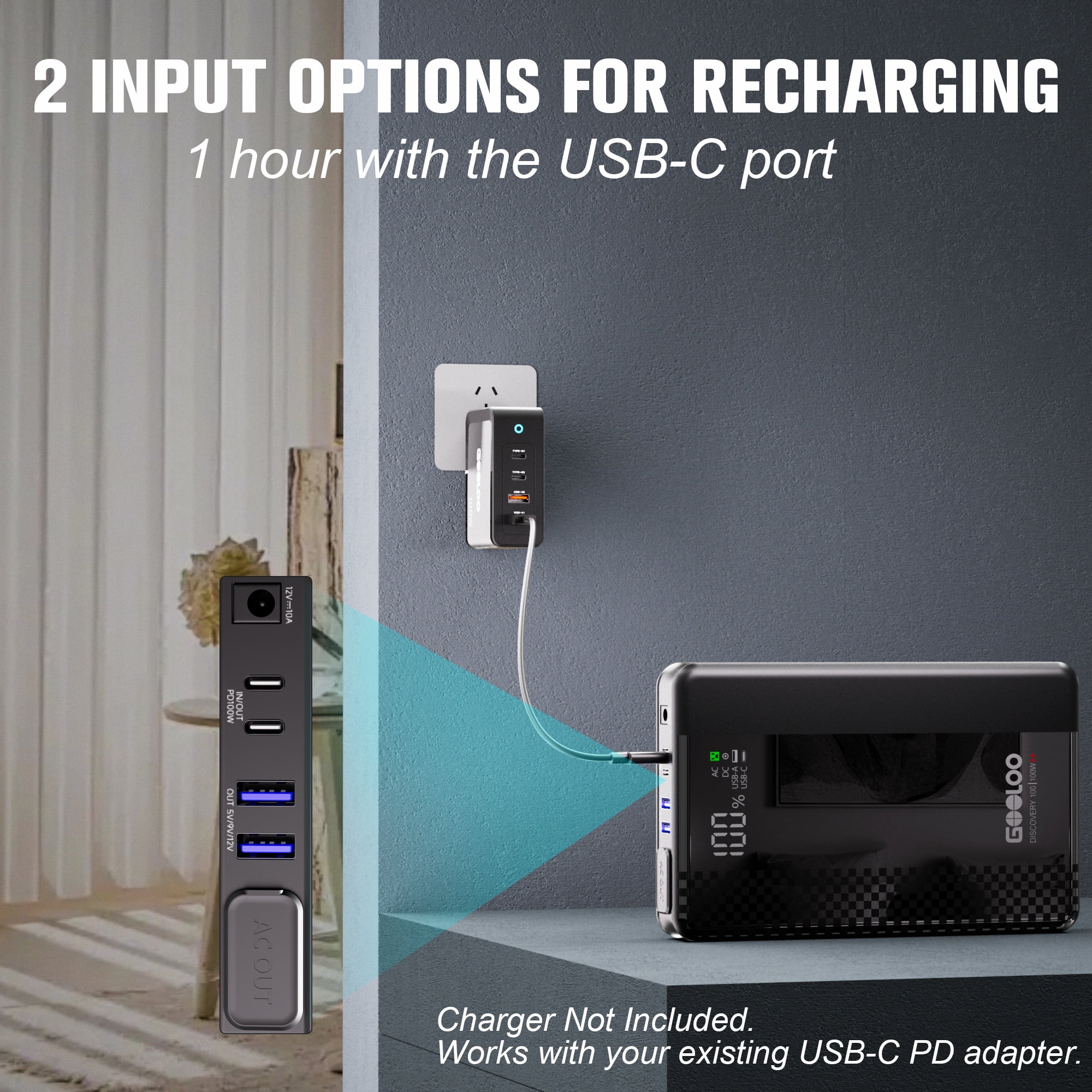 GOOLOO Discovery 100 Portable Power Station – 99.9Wh, 100W AC Output, 27000 mAh Fast Charging Generator, Multiple Charging Ports, Compact Power Station for Laptops, Phones, and Outdoor Use