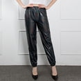 thumbnail image 3 of Women's Metallic Luster Jogging Pants Casual High Waisted Harlem Hop Streetwear Trousers with Shiny Finish(Color:Black,Size:XXL), 3 of 6