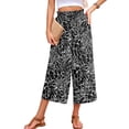 thumbnail image 6 of Chiclily Women's Wide Leg Capri Pants Summer High Waisted Palazzo Trousers Drawstring Cropped Pants with Pockets, Black White Flower 2XL, 6 of 7