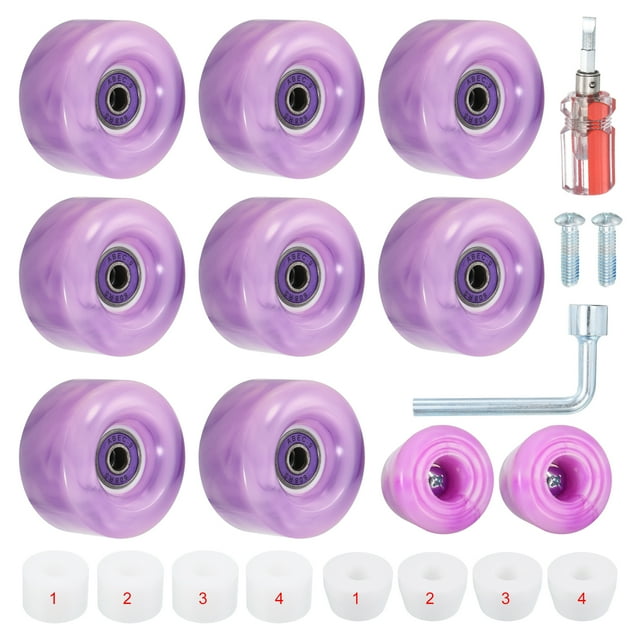 Unique Bargains Ensemble de Roues de Patins à Roulettes 58x32mm avec Roulements, Freins de Patins, Violet, Blanc