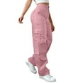 thumbnail image 2 of Plus Size Cargo Pants for Women, High Waisted Elastic Waist Hiking Pants, Baggy Stretchy Wide Leg Streetwear Trousers for Outdoor, Work and Daily Wear Pink XL, 2 of 7