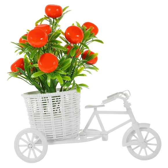 WORGEOUS Flor falsa con cesta de bicicleta, decoración de flores falsas de naranja simulada, centro de mesa de flores artificiales