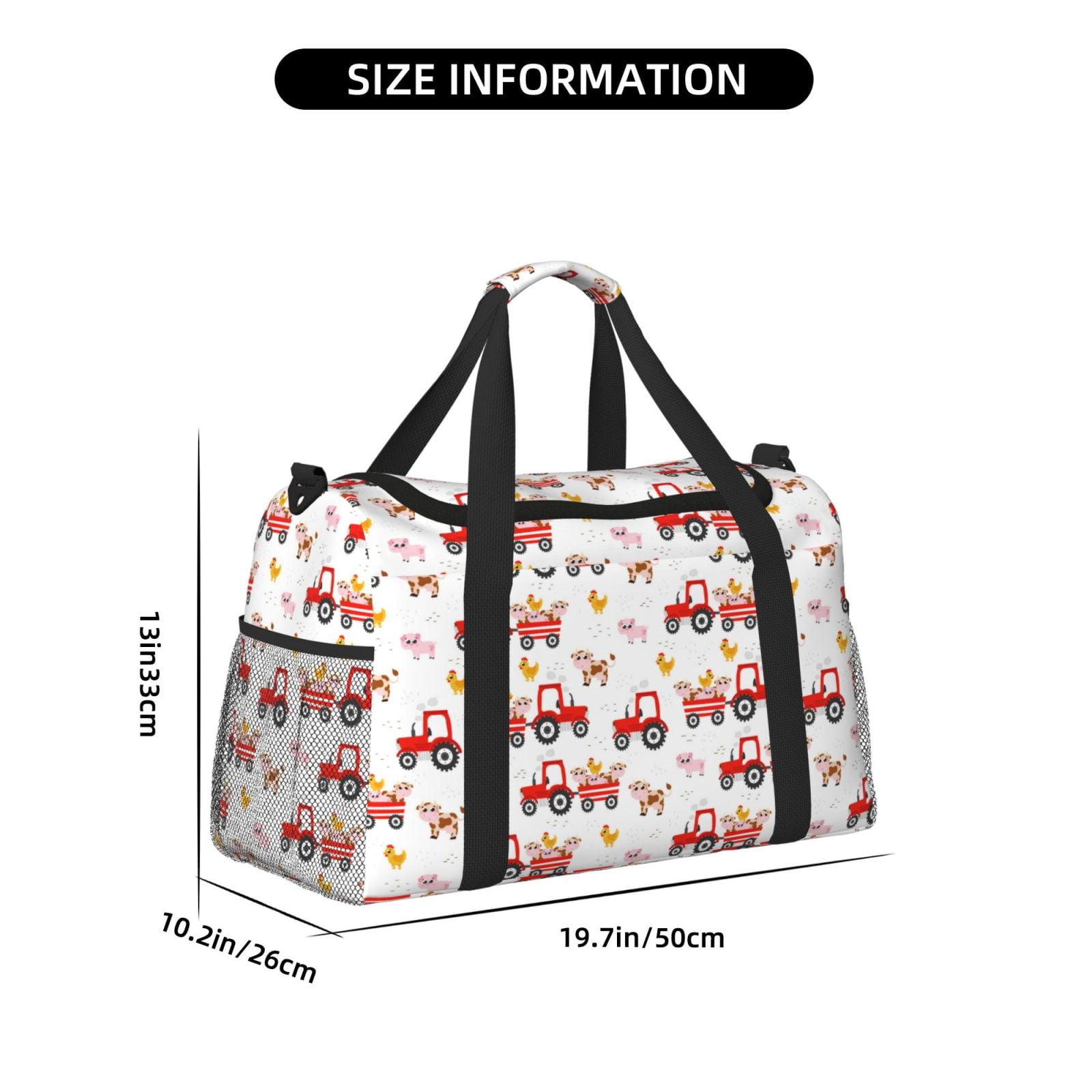 Fuzoiu Tractor With Farm Animals Print Travel Duffle Bag,Carry On Tote Bags,Duffel Bag,Sport Gym Bag, Hospital Bag for Labor and Delivery, Overnight Bag,Luggage Bag