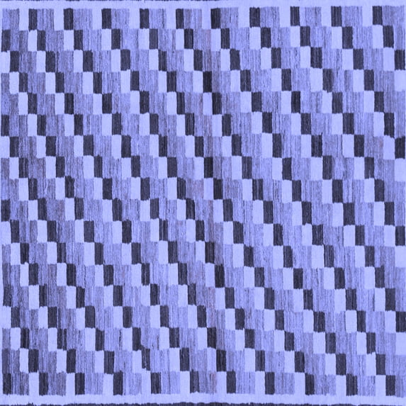 Ahgly Company Machine Washable Indoor Square Checkered Blue Modern Area Rugs, 3' Square