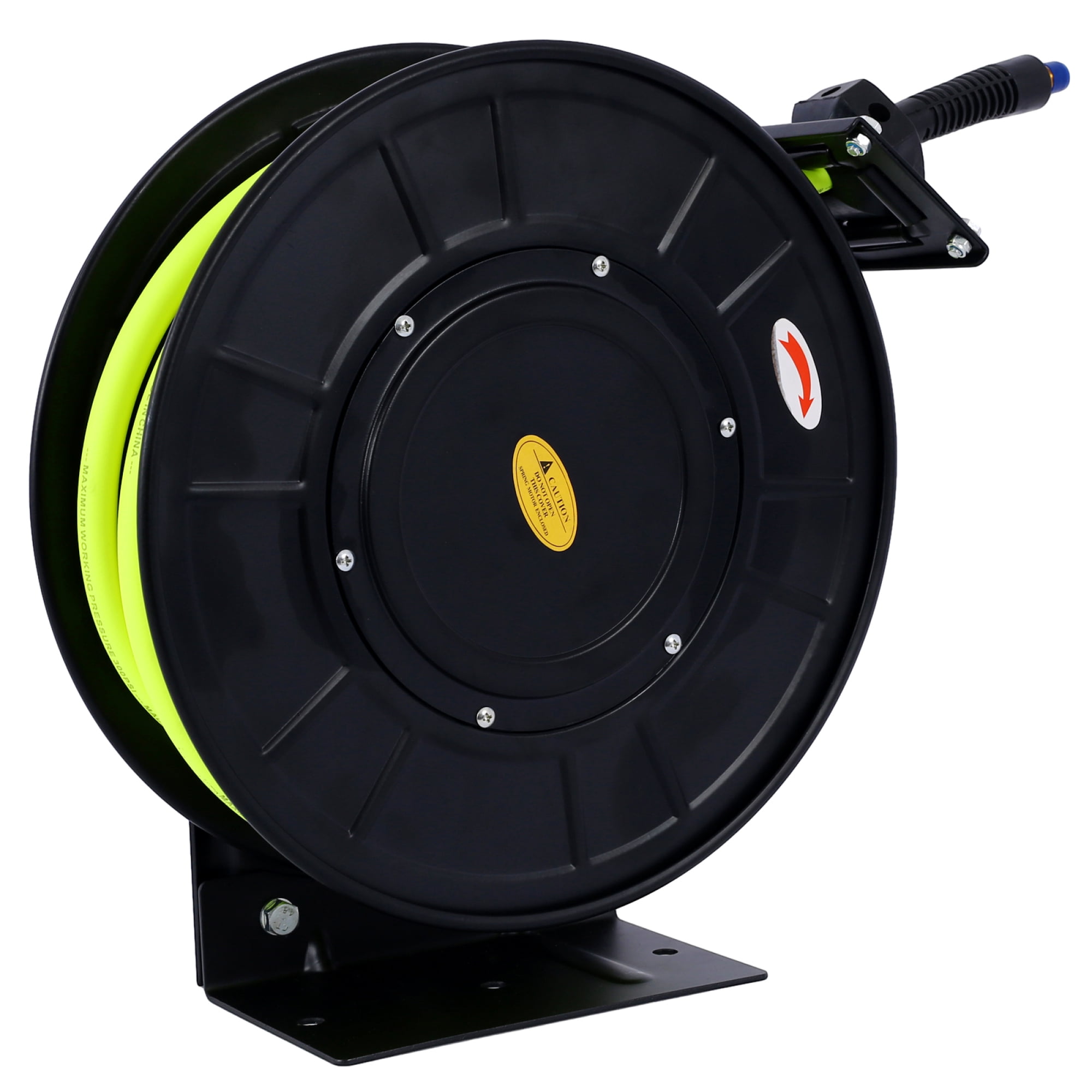 Retractable Air Hose Reel with 3/8 Inch x 50 FT Hybrid Hose, 300 PSI, Heavy Duty Steel Construction, Black