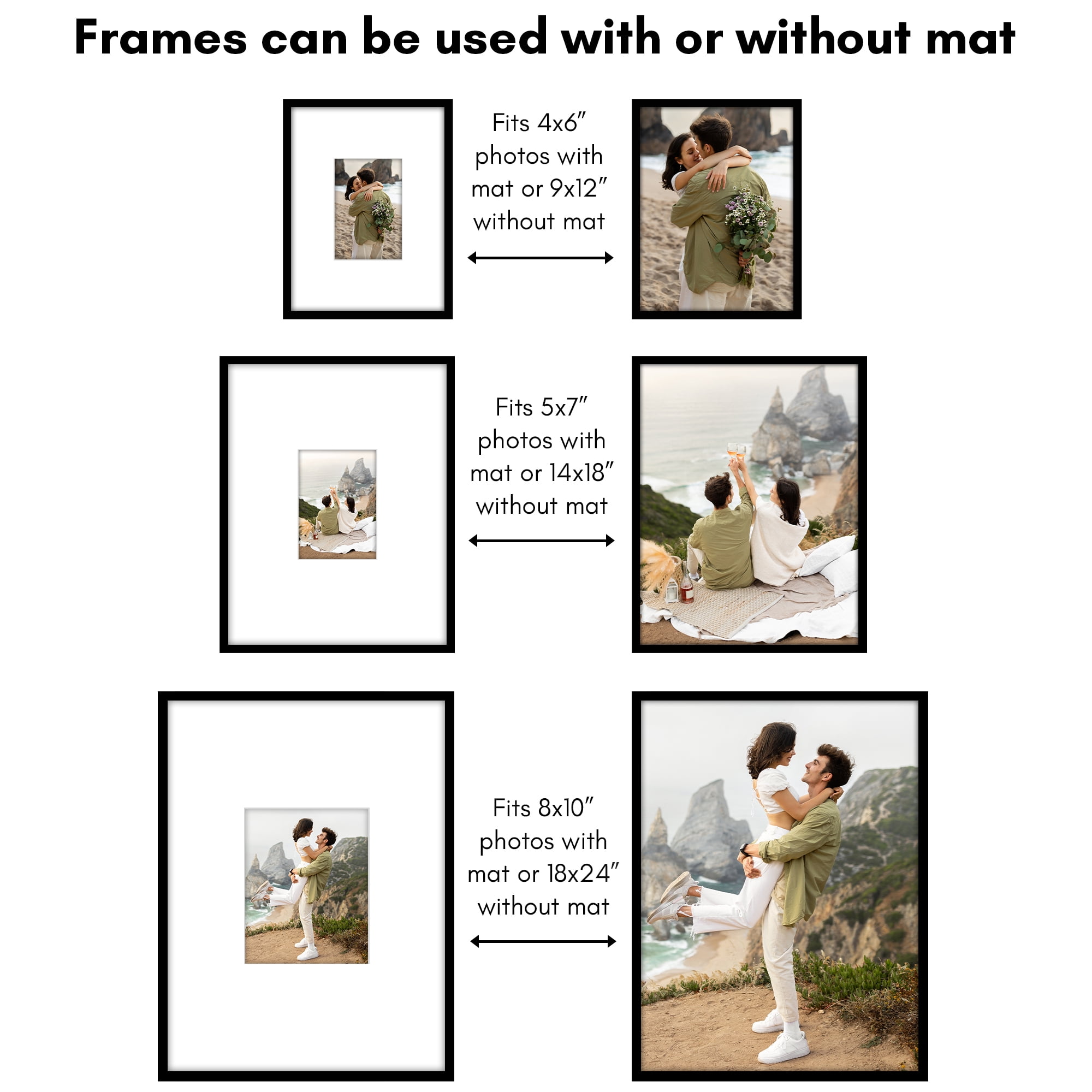 Americanflat Set of 3 Picture Frames - Gallery Wall Frame 1 with 18x24 with 8x10 Mat 1with 11x14 with 5x7 Mat 1 with 9x12 with 4x6 Mat - Black