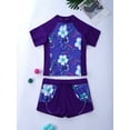 thumbnail image 3 of YONGHS Kids Girls Floral 2 Pieces Rash Guard Short Sleeve Top with Shorts Swimsuit 4-16, 3 of 7