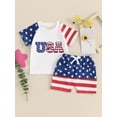 thumbnail image 5 of Baby Boys Shorts Set, Short Sleeve Letters Print T-shirt with Stars Stripes Shorts Summer Outfit for 4th of July, 5 of 10