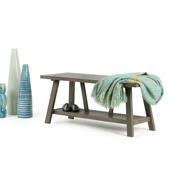 WyndenHall Stewart SOLID WOOD 48 inch Wide Modern Industrial Entryway Bench in Driftwood - 48 W x 17 D x 20 H