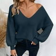 thumbnail image 4 of Women's Soft Knit Sweater Top Casual Long Sleeve V-Neck Shirt Fashionable Back Bow Tie Fall Pullover Sweater, 4 of 7