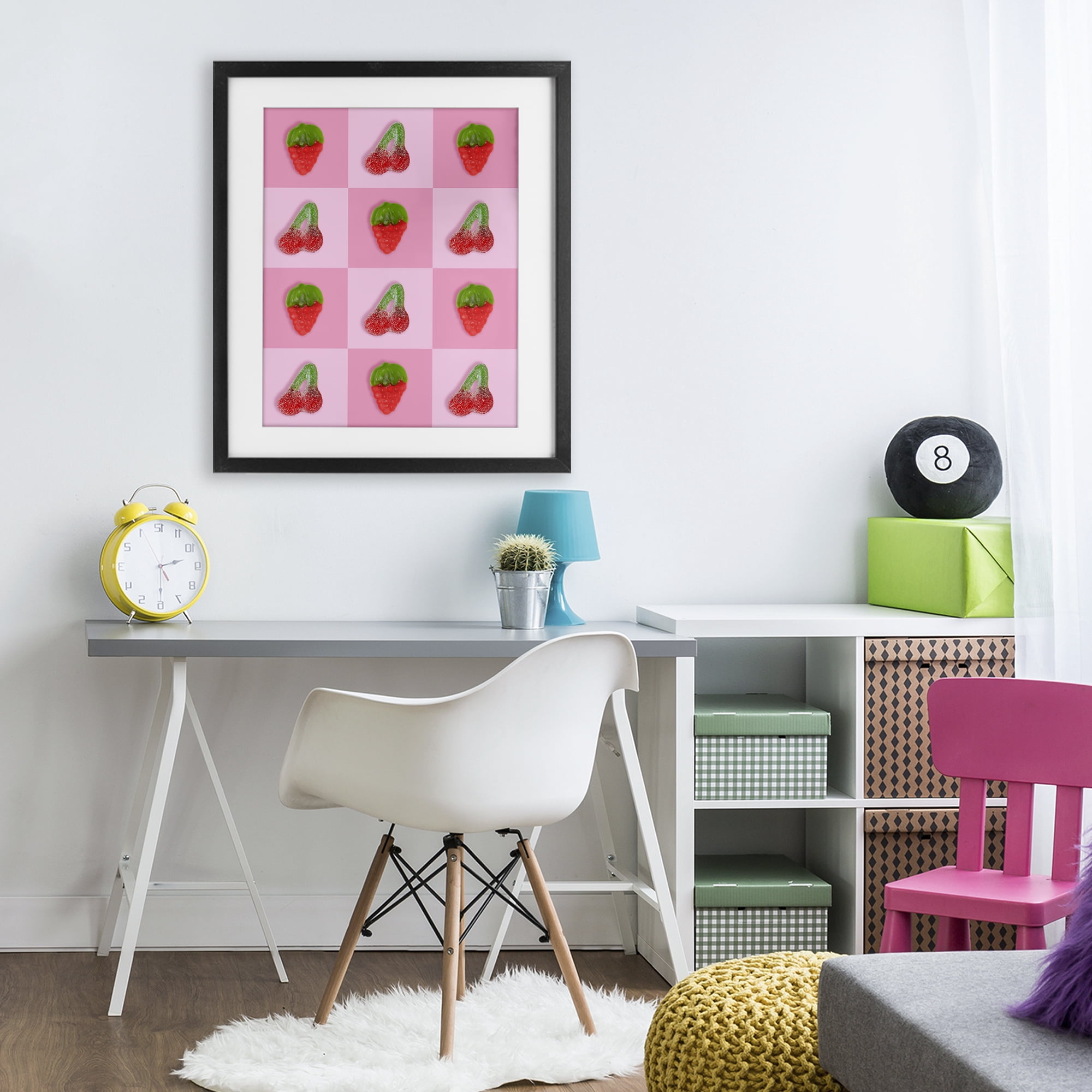 Stupell Industries Gummy Strawberry and Cherry Checkerboard Black Framed Print Under Glass, design by LISH Creative