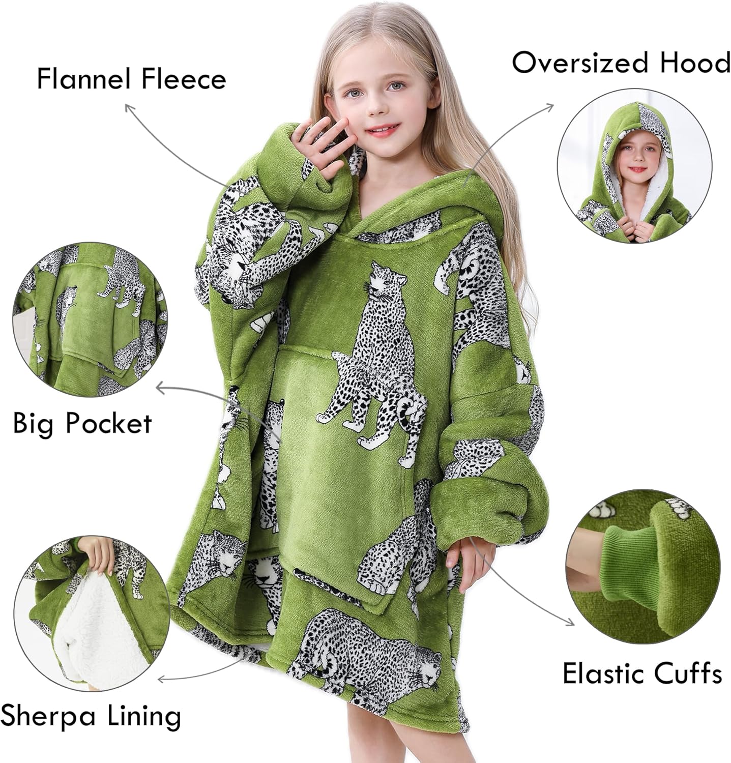 Moderong Wearable Blanket Hoodie Oversize Sherpa Fleece Hooded Blanket for Adults and Kids Snuggie Sweatshirt for Women Men