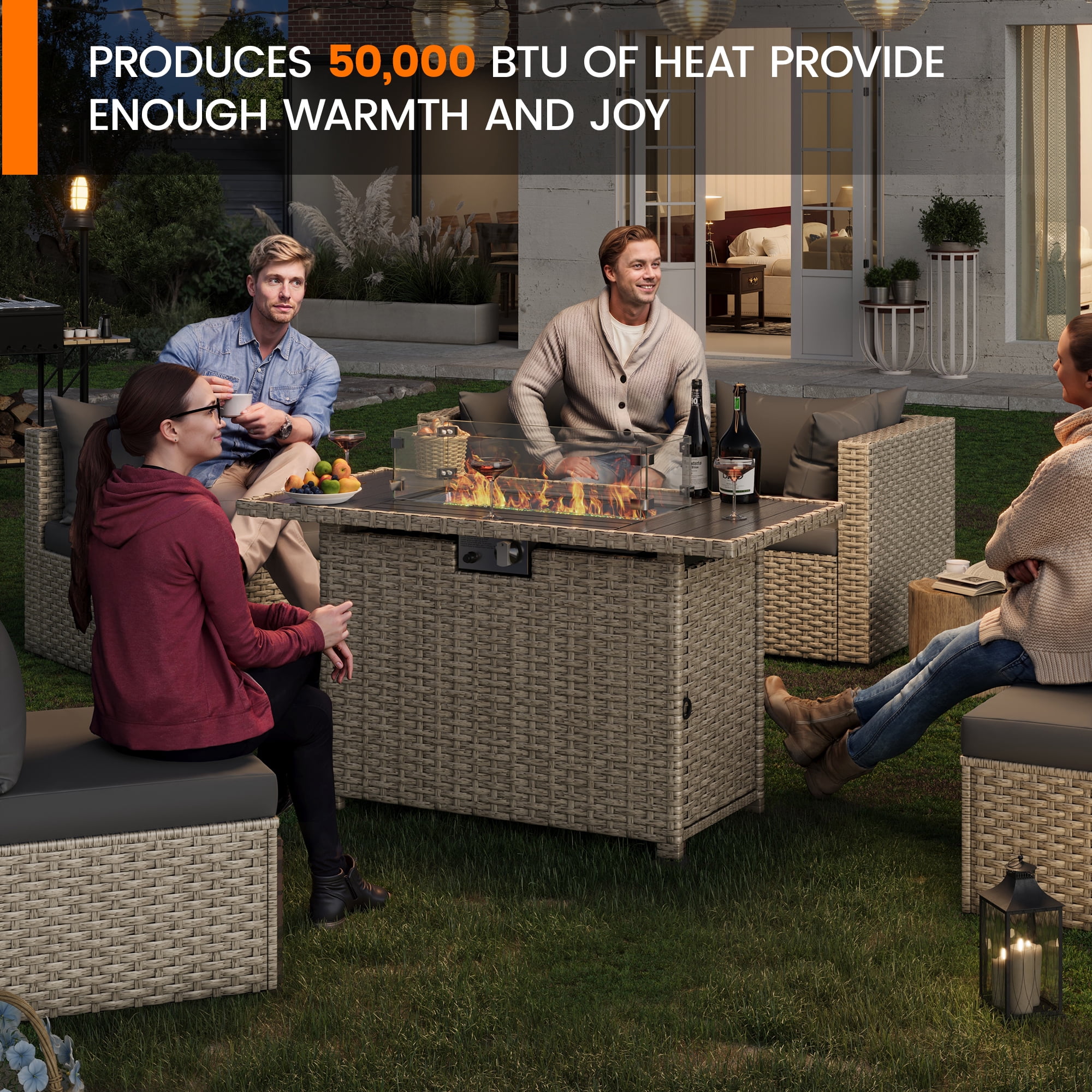 MRUAKA Outdoor Patio Furniture Set, 10-Piece Modular Sectional Sofa With Gas stove, PE Wicker Outdoor Conversation Set for Patio, Garden, Backyard, Gray