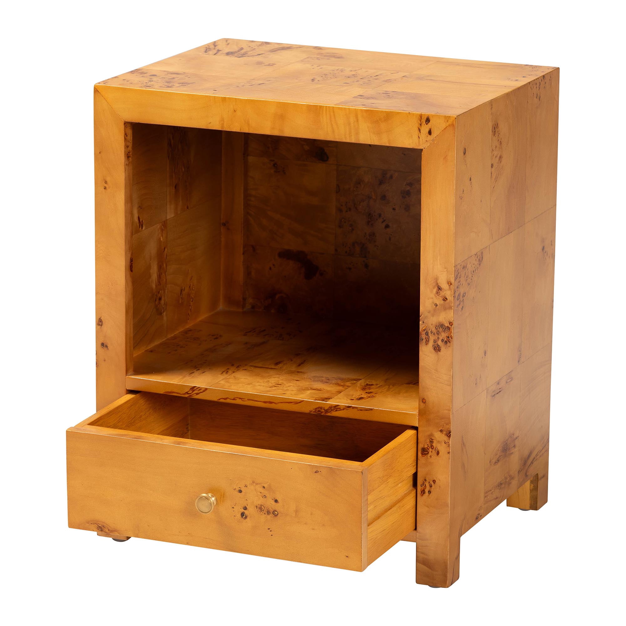 bali & pari Camira Modern Nightstand, 1-Drawer, Light Mappa Burl