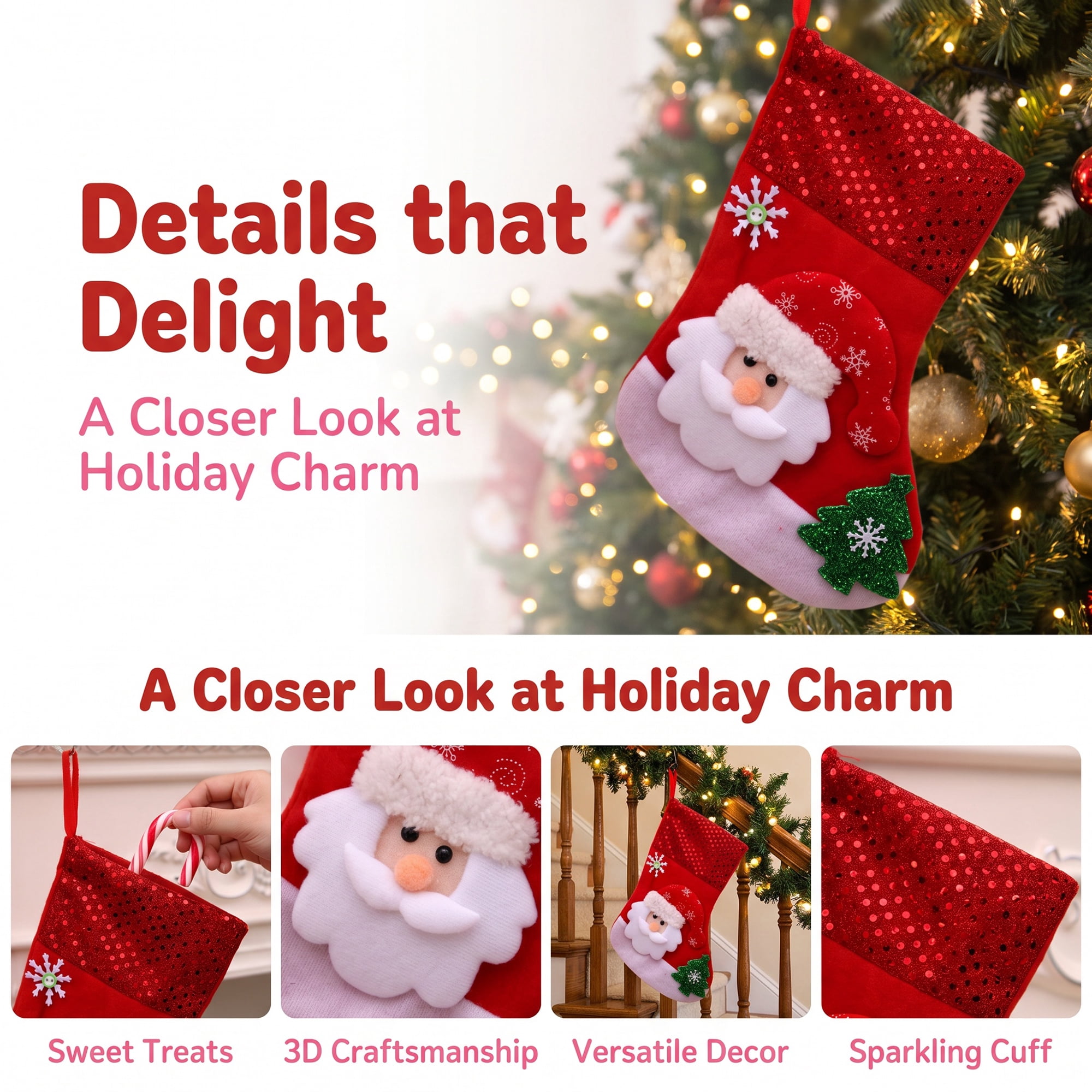 Unique Bargains Christmas Sequins Cuff Felt Xmas Stocking Holiday Gift Bag Old Man 10"