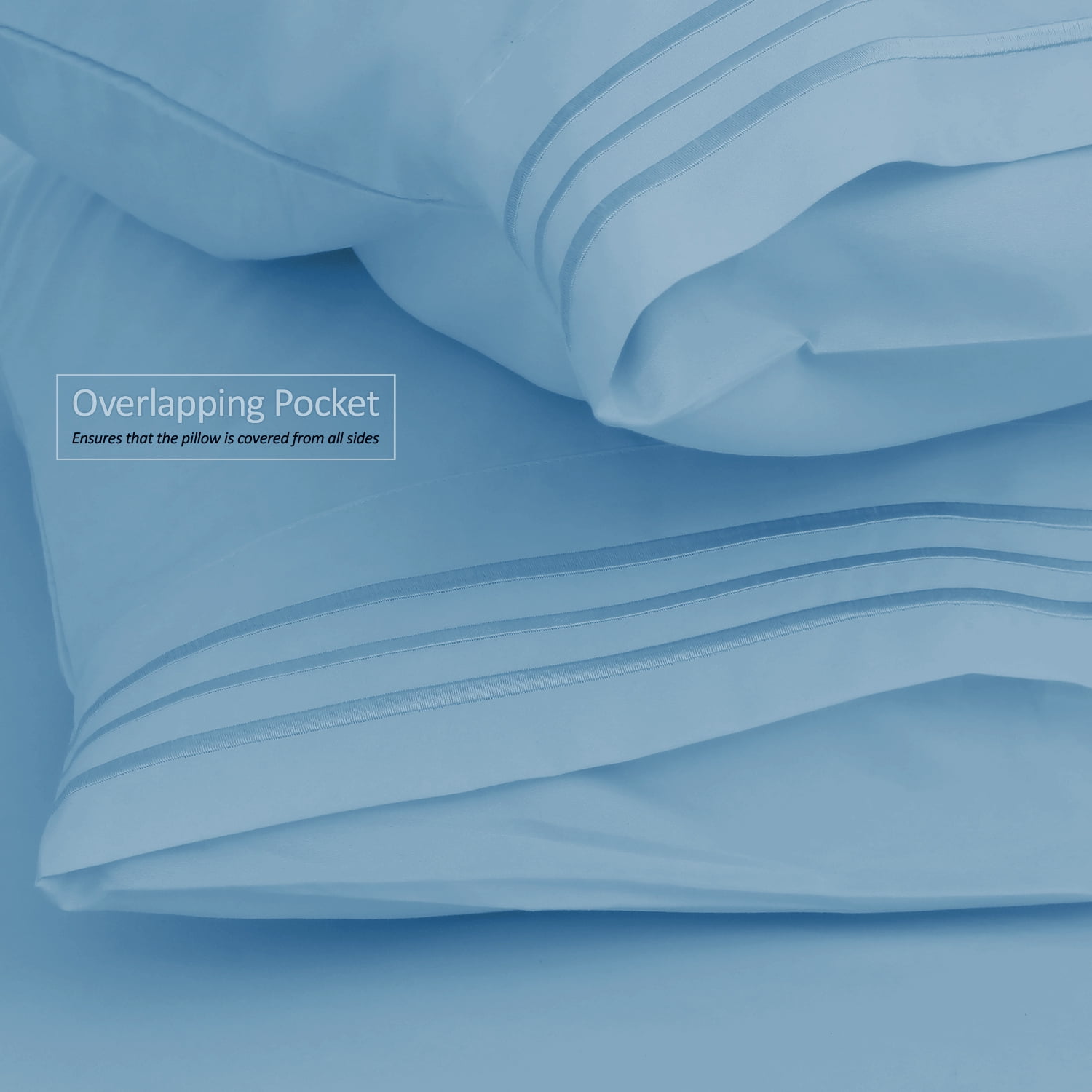Clara Clark Premier 1800 Microfiber Collection 3-Line Bed Sheet Set, Split King Size, Blue Heaven