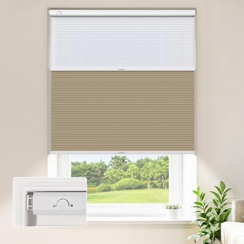Top Down Bottom Up Cellular Blinds for Windows,Cordless Window Blinds for Indoor Windows,Fine Yarn Blackout Khaki,27" W x 64" H$$Home Decor, Kitchen, & Other