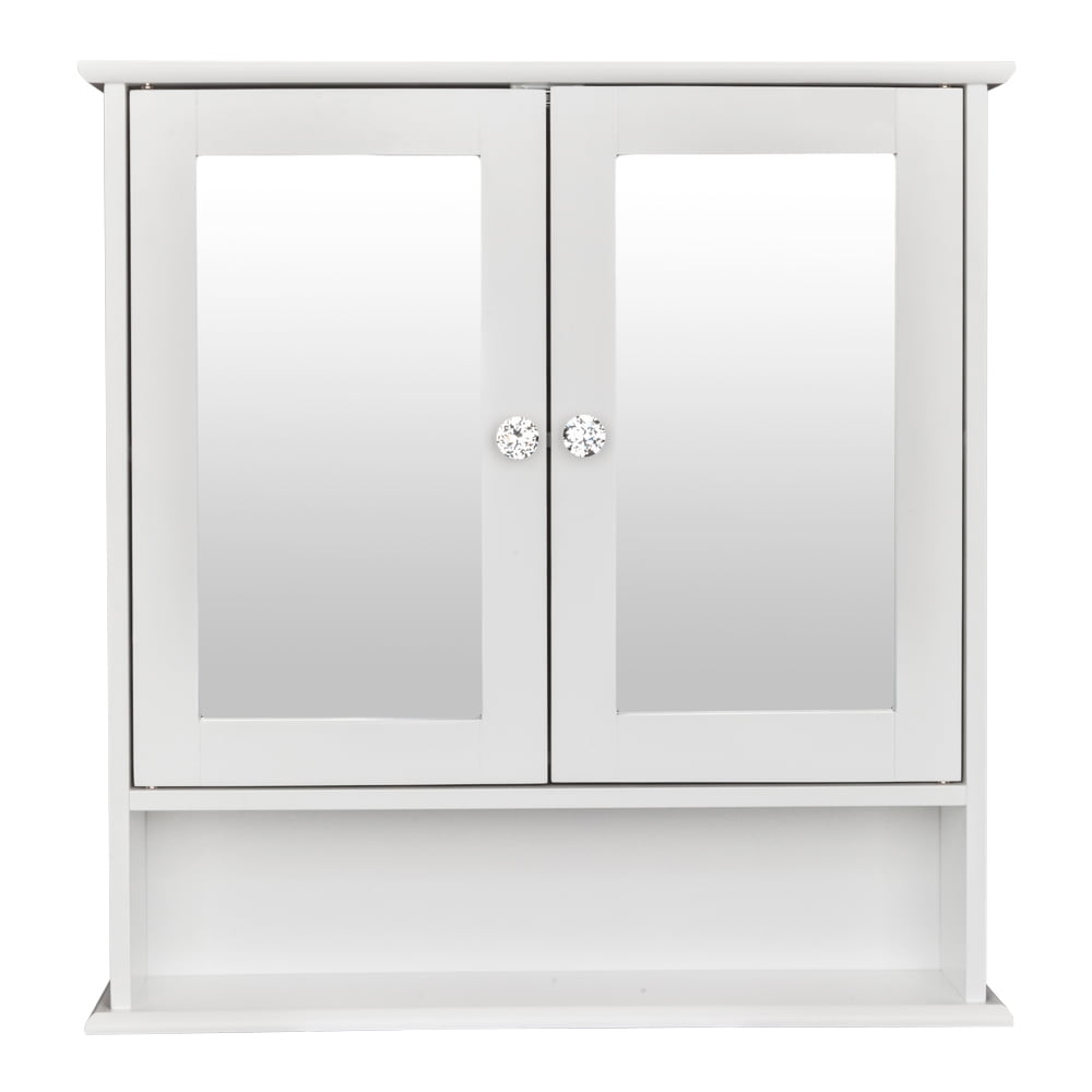 Double Door Mirror Indoor Bathroom Wall Mounted Cabinet Shelf, White