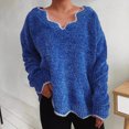 thumbnail image 2 of Womens Plus Size Long Sleeve Sweaters V Neck Casual Loose Fit Knit Fall Winter Solid Color Pullover Sweater Tunic Tops,Blue,M, 2 of 5