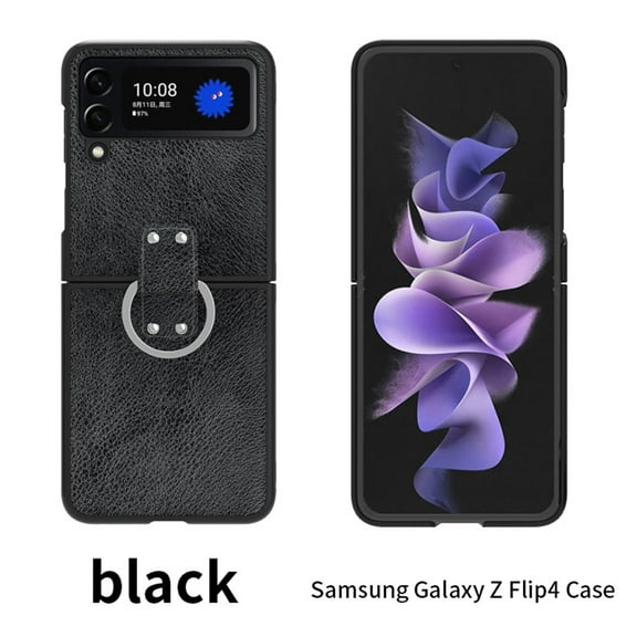 Dteck for Samsung Galaxy Z Flip 4 6.7" 2022 Case, Lightweight Premium PU Leather Anti-Drop Case with 360°Kicksatnd Shockproof Protective Case for Z Flip 4 Ladies Women Men, Black