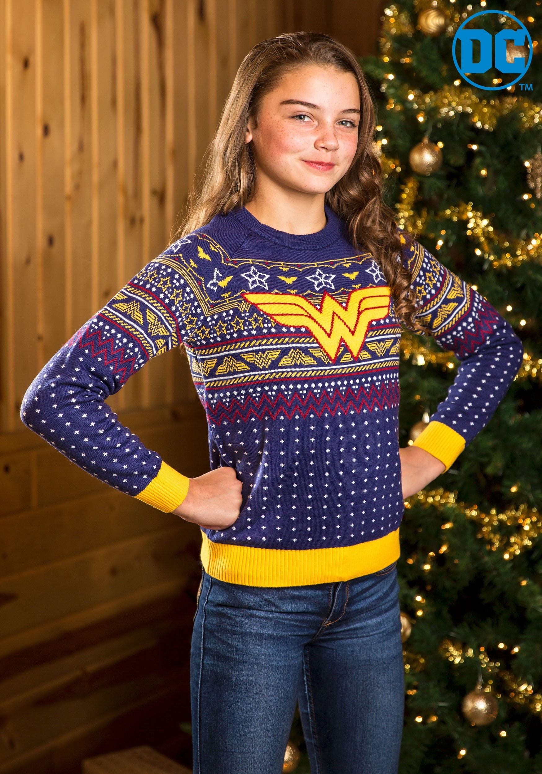 Kid's Wonder Woman Navy Ugly Christmas Sweater - image 2 of 4
