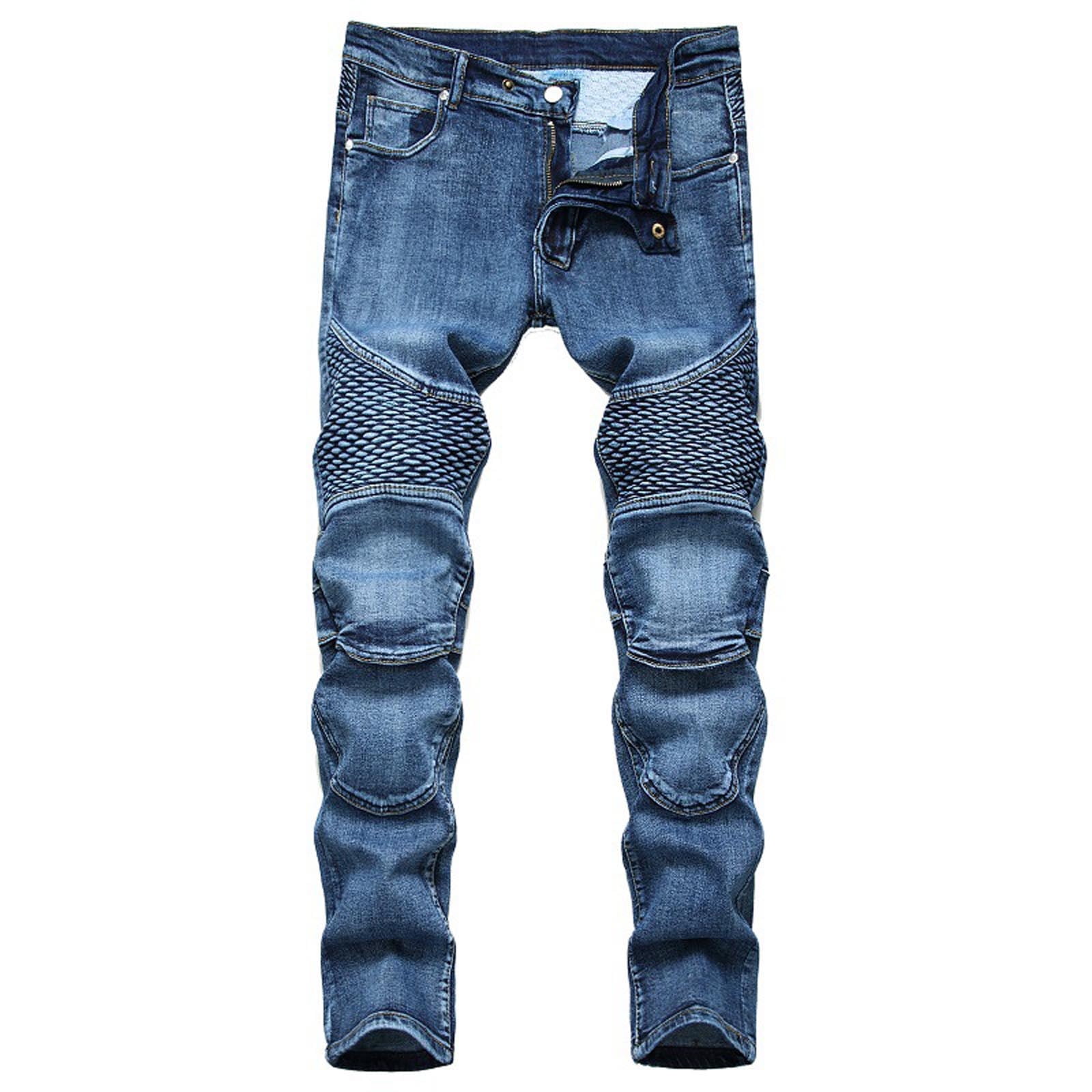 Herrnalise Men's Ripped Denim Pants New Fashion Have Pockets Button Zipper  Personality Denim Trend Jeans For Blue,M