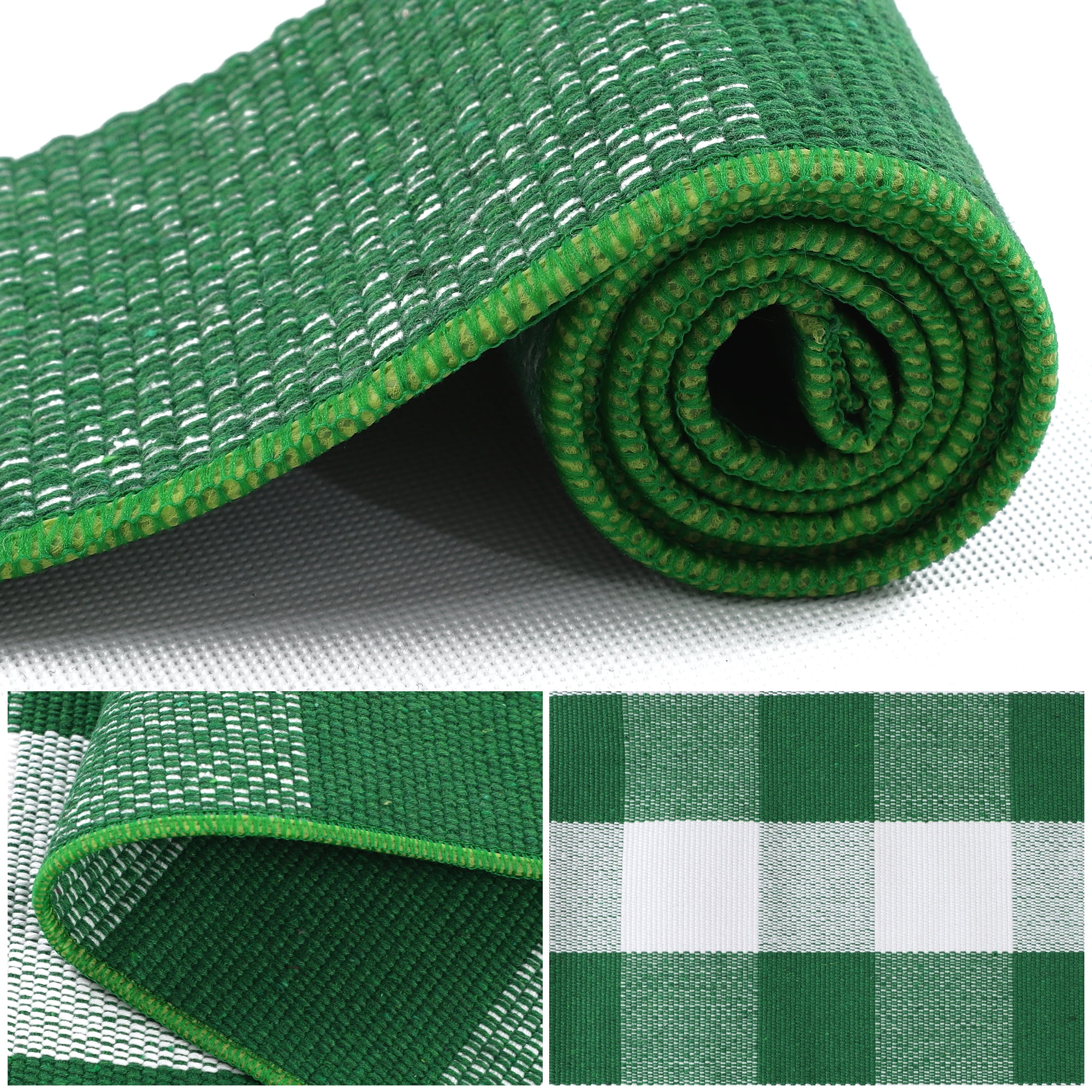 Unique Bargains Cotton Woven Checkered Area Floor Rug Carpet Mat Green & White 28"x18"