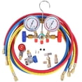 thumbnail image 1 of JIFETOR 3 Way AC Manifold Gauge Set, HVAC Diagnostic Charging Tool for Auto Household R404A R134A Refrigerant, with 5FT Hose, Adjustable Quick Coupler, Can Tap and Adapter, 1 of 15
