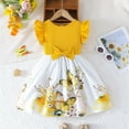 thumbnail image 2 of Girls Children Fly Sleeve Cartoon Prints Bowknot Dresses Clothes For Kids,Little Girls Size 5-6T,Yellow, 2 of 4