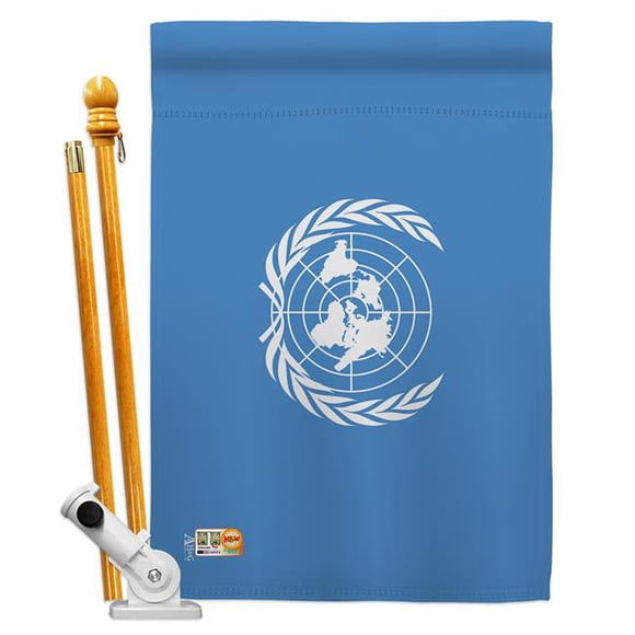 AA-CY-HS-140245-IP-BO-D-US18-AG 28 x 40 in. United Nations Flags of the World Nationality Impressions Decorative Vertical Double Sided House Flag Set & Pole Bracket Hardware Flag Set