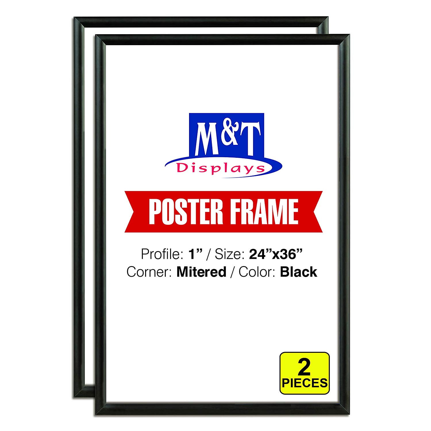 M&T Displays Snap Frame 24x36 Inch Poster Size, 1 Inch Black Color