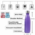 thumbnail image 2 of 17oz Double Paroi Isolé sous Vide Bouteille d'Eau en Acier Inoxydable Tasse - Parfait pour les Sports de Plein Air Camping Randonnée à Vélo + une Brosse de Nettoyage, 2 of 6