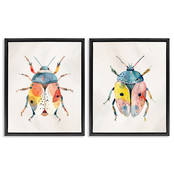 Stupell Industries Colorful Boho Beetles 2 Piece Black Framed Floater Canvas Set, design by Kim Allen