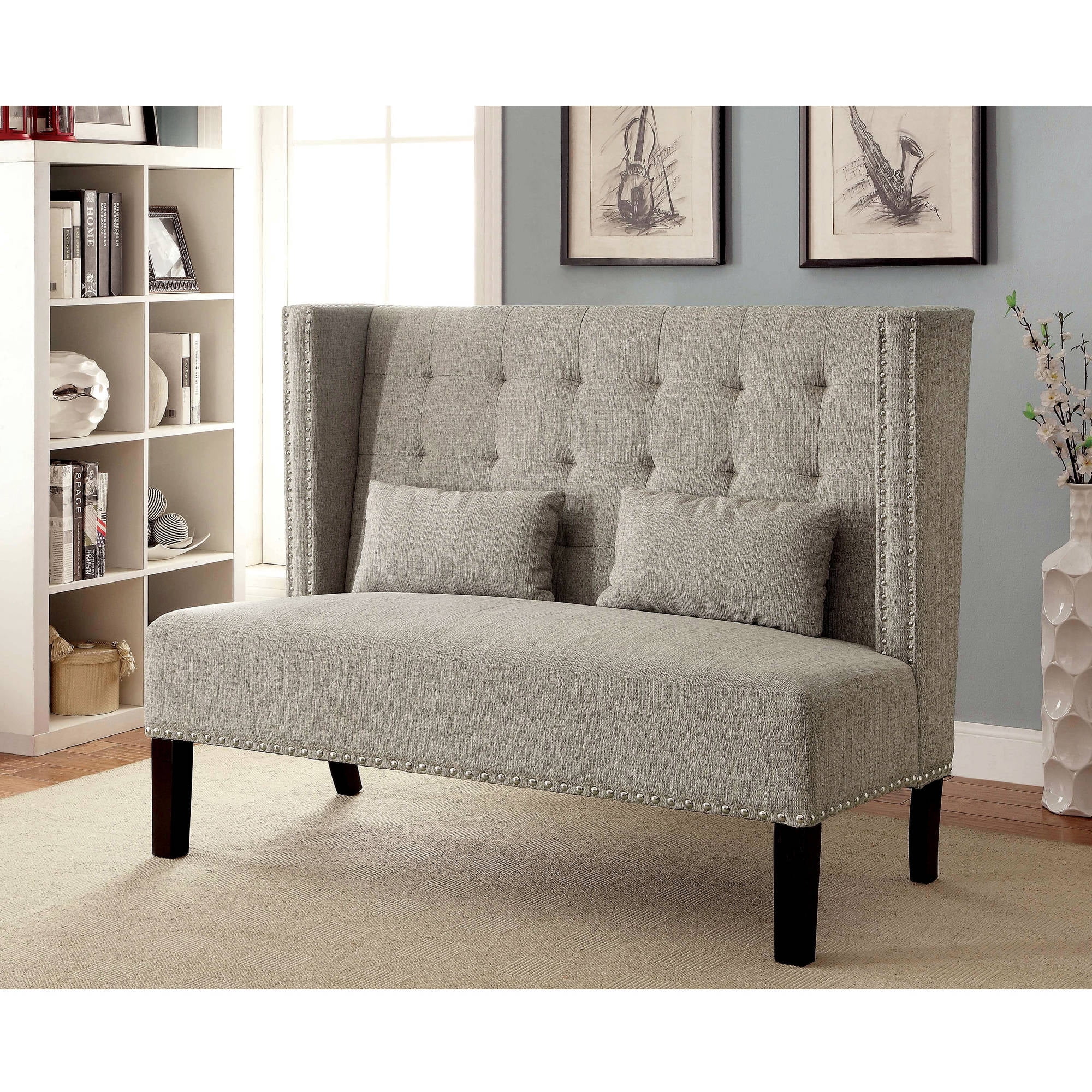 Furniture of America Traditional Fabric Shipley Loveseat Bench, Beige