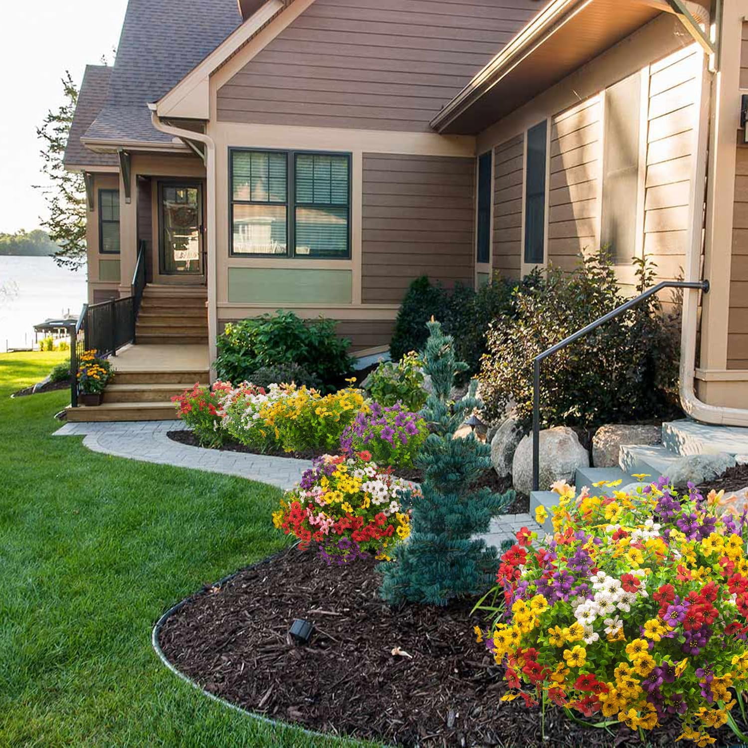 ZOELNIC Artificial Flowers Outdoor Fake Flowers, 16 Bundles UV Resistant No Fade Faux Plastic Greenery Colorful Shrubs Plants for Outside Porch Patio Home Yard Garden Planters Pots Window Box(Mix)