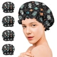 thumbnail image 7 of Shower Caps,Black Cartoon Astronaut Dinosaurs Planets Pattern Waterproof Shower Cap for Women 4 Pieces,Double Reusable Hair Cover for Shower PEVA Elastic Stretch Hem, 7 of 7